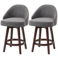 HOMCOM 26" Counter Height Bar Stools, Linen Fabric Kitchen Stools with Nailhead Trim, Rubber Wood Legs and Footrest for Dining Room, Counter, Pub, Set of 2, Dark Gray(m-11)