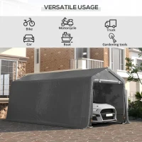 Outsunny 10' x 20' Carport Portable Garage, Heavy Duty Storage Tent, Patio Storage Shelter w/ Anti-UV PE Cover and Double Zipper Doors, for Motorcycle Bike Garden Tools, Gray(m-7)