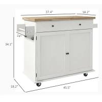 HOMCOM Farmhouse Rolling Island with Wheels for Kitchen, Wood Breakfast Bar Kitchen Island on Rollers, Drawer and Doors, White(m-3)