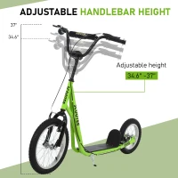 Aosom Teens Youth Scooter Ride On Toy with Adjustable Handlebar, Dual Brakes, and Inflatable Wheels For Kids 5+ - Green(m-4)