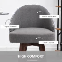 HOMCOM 26" Counter Height Bar Stools, Linen Fabric Kitchen Stools with Nailhead Trim, Rubber Wood Legs and Footrest for Dining Room, Counter, Pub, Set of 2, Dark Gray(m-4)