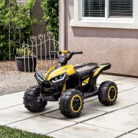 Aosom 12V Kids ATV Quad Car with Forward & Backward Function, Four Wheeler for Kids with Wear-Resistant Wheels, Music, Electric Ride-on ATV for Toddlers Ages 3+ Years Old, Yellow(m-10)