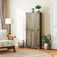 HOMCOM 72" Farmhouse Pantry Cabinet, Freestanding Food Pantry Cabinet with Adjustable Shelves, Distressed Gray(m-9)