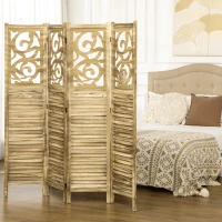 HOMCOM Wooden Room Divider, 4 Panel Double Hinged Folding Privacy Screen for Home Office, 63"x67"x0.75", Brown(m-10)