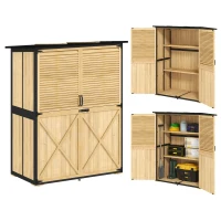 Outsunny Wood Storage Shed, Outdoor Garden Shed with Asphalt Roof, 2 Shelves, Lockable Doors and Adjustable Feet, Natural(m-11)