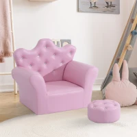 Qaba Kids Sofa Set with Footstool, Princess Sofa with Diamond Decoration(m-8)