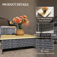 Outsunny Outdoor Side Table with PE Rattan, Patio End Table with Natural Fir Wood Top, Weather Resistant Accent Table for Patio Pool Porch, Gray(m-5)