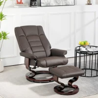 HOMCOM Faux Leather Recliner with Ottoman, Swivel Recliner Chair and Ottoman with High Back and Wood Base, Brown(m-10)