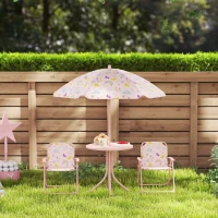 Qaba Kids Picnic Table and Chair Set, Outdoor Activity Table with Foldable Chairs, Removable Umbrella for Backyard, Pink(m-9)