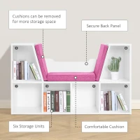 HOMCOM 6-Cubby Bookcase with Seat Cushion, Cube Storage Shelf with Reading Nook for Home Office, Study, Pink(m-7)