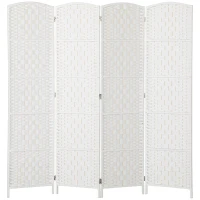 HOMCOM Room Divider, 4 Panel Folding Privacy Screen, 6FT Tall Portable Weave Partition Wall Divider for Bedroom, White(m-1)