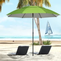 Outsunny 6.6ft Arched Beach Umbrella, Angle Adjustable Patio Umbrella with Steel Frame, Carry Bag, UV30+ Outdoor Umbrella, Green(m-8)