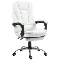 HOMCOM High Back Office Chair PU Leather Executive Office Chair with Retractable Footrest Padded Armrest White(m-2)