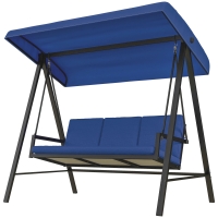 Outsunny 3-Person Patio Swing Chair, Outdoor Porch Swing with Adjustable Canopy, Removable Cushions for Garden, Backyard, Blue