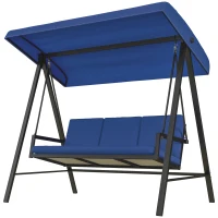 Outsunny 3-Person Patio Swing Chair, Outdoor Porch Swing with Adjustable Canopy, Removable Cushions for Garden, Backyard, Blue(m-1)