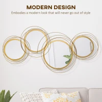 HOMCOM 42.25" Circle Mirror for Wall, Modern Metal Wall Art for Living Room, Bedroom and Dining Room, Gold(m-4)