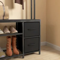 HOMCOM Hall Tree with Bench and Shoe Storage, 5-in-1 Entryway Bench with Coat Rack, 3 Storage Shelves, 2 Fabric Drawers, Black(m-9)