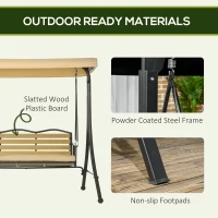 Outsunny 3-Seat Patio Swing Chair, Outdoor Canopy Swing Glider with Cushion, Adjustable Shade, and Slatted Design, for Porch(m-6)