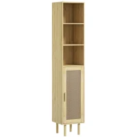 HOMCOM Tall Bathroom Cabinet with Rattan Doors, Freestanding Bathroom Storage Cabinet with Adjustable Shelves, Distressed Oak(m-11)