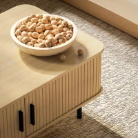 HOMCOM Coffee Table with Storage, Nordic Side Table with Slatted Tambour Sliding Doors and Steel Legs for Living Room, Oak(m-10)