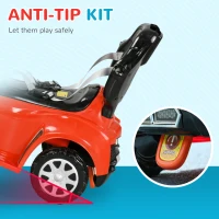 Qaba 3 in 1 Push Car Sliding Car with Removable Handle, Music, Horn, Canopy, Safety Guardrail, Red(m-6)