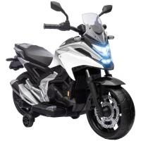 Qaba Honda Licensed 12V Ride on Motorbike for Kids with Headlights Music Training Wheels, for 3-6 Years, White(m-11)
