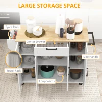 HOMCOM Modern Rolling Kitchen Island Cart with Drawers, Natural Wood Top, Towel Rack, Door Storage Cabinet, White(m-4)