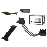 PawHut 5PCs Cat Wall Shelves Pet Wall-mounted Climbing Shelf Set with Cushion Condo Jumping Platform Ladder Brown(m-11)