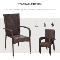 Outsunny Stackable 4 PE Rattan Outdoor Dining Chairs with Cushions, Patio Wicker Dining Chairs with Armrests & Backrest, Blue(m-5)