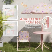 Qaba Kids Picnic Table and Chair Set, Outdoor Activity Table with Foldable Chairs, Removable Umbrella for Backyard, Pink(m-5)