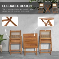 Outsunny Outdoor Bistro Set Foldable 3 Pieces Wicker Patio Furniture Set w/ Cushions, for Porch, Backyard, Garden, Light Teak(m-5)