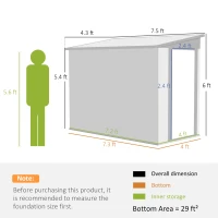 Outsunny 4' x 7.7' Lean to Garden Storage Shed, Outdoor Metal Tool House with Lockable Door Vents for Backyard Patio Lawn(m-3)