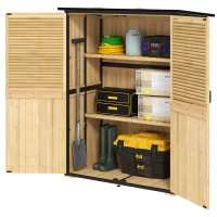 Outsunny Wood Storage Shed, Outdoor Garden Shed with Asphalt Roof, 2 Shelves, Lockable Doors and Adjustable Feet, Natural(m-1)