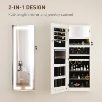 HOMCOM LED Lighted Jewellery Armoire with Mirror Jewellery Cabinet with Storage Lockable Door/Wall Mounted Jewellery Organizer, White(m-4)