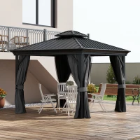 Outsunny 10' x 10' Hardtop Gazebo, Pavilion Gazebo with Curtains, Nettings, Aluminum Frame, Hooks, for Garden, Patio, Light Gray(m-2)