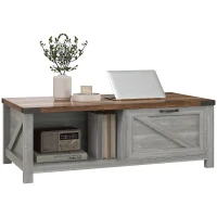 HOMCOM Coffee Table with Storage, Farmhouse Living Room Table with Storage Drawer and Open Shelf, Distressed Gray(m-11)