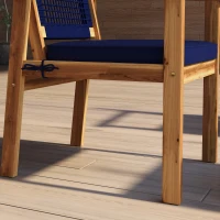 Outsunny 4 Piece Patio Sofa Set, Acacia Wood Outdoor Furniture with Cushions, Slatted Wood Top Coffee Table, Blue(m-9)