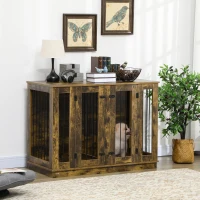 PawHut Furniture Style Dog Crate with Removable Divider, Dog Crate Side End Table Indoor with Double Doors, for Small to Large Dogs, 47" x 23.5" x 35", Rustic Brown(m-10)