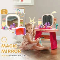 Qaba Kids Vanity Set with Mirror, LED Light, Music, 23 Accessories, Pretend Play Set for Girls 3-6 Years, Pink(m-5)