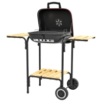 Outsunny Portable BBQ Grill Charcoal Grill with Wheels Bottom Shelf, 2 Tables and Adjustable Vents for Backyard Cooking, Red