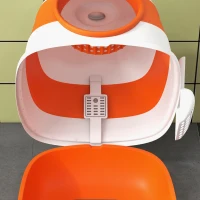 PawHut Dome Covered Cat Litter Box with Lid, White and Orange(m-9)