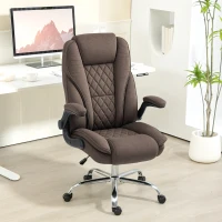 HOMCOM Executive Office Chair, Desk Chair with Flip-up Armrest, Diamond Fabric Computer Chair for Home Office, Dark Brown(m-10)
