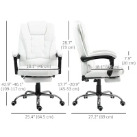 HOMCOM High Back Office Chair PU Leather Executive Office Chair with Retractable Footrest Padded Armrest White(m-3)