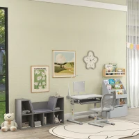 HOMCOM 6-Cubby Kids Bookcase with Reading Nook and Cushion, Multi-Purpose Storage Organizer for Bedroom, Living Room, Gray(m-9)