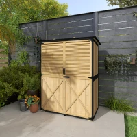 Outsunny Wood Storage Shed, Outdoor Garden Shed with Asphalt Roof, 2 Shelves, Lockable Doors and Adjustable Feet, Natural(m-9)
