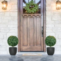 HOMCOM Artificial Boxwood Trees w/ Ground Stake, Set of 2 Ball Shaped Topiary Trees for Home Office & Living Room, UV Resistant(m-7)