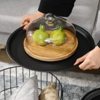 HOMCOM Coffee Table Set, Nest of Coffee Tables with Steel Wired Basket Body and Removable Top for Living Room, Black(m-8)