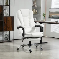 HOMCOM High Back Office Chair PU Leather Executive Office Chair with Retractable Footrest Padded Armrest White(m-1)