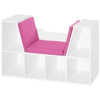 HOMCOM 6-Cubby Bookcase with Seat Cushion, Cube Storage Shelf with Reading Nook for Home Office, Study, Pink(m-14)