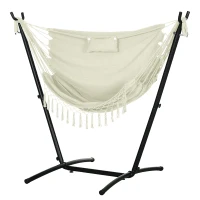 Outsunny U Shape Stand Hammock Chair, Headrest Include Hammock Swing, Cream White(m-1)